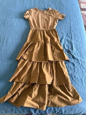 Never Fully Dressed Tiered Maxi Dress in Caramel brown Tan US 6